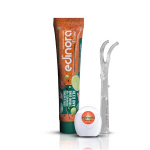 Edinora Prime 90G Ayurvedic Cavity Protection Toothpaste Without Sls Parabens|Helps Strenghten Gums&Teeth|Dental Floss|Long&Sturdy Floss Holder For Better Grip&Controlled Flossing|Combo Pack