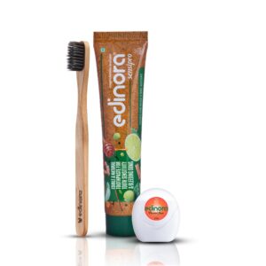 EDINORA Sensipro 90g Ayurvedic Toothpaste For Sensitivity & Bleeding Gums | Edinora Dental Floss | Edinora Clove infused Neemwood Soft Toothbrush | Combo Pack