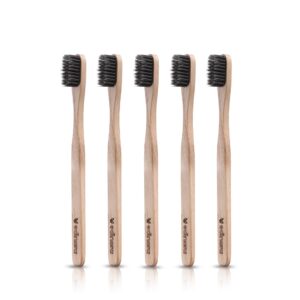 Edinora soft toothbrush with clove infused neem wood handle - Pack of 5 brushes - tapered, charcoal infused bristles